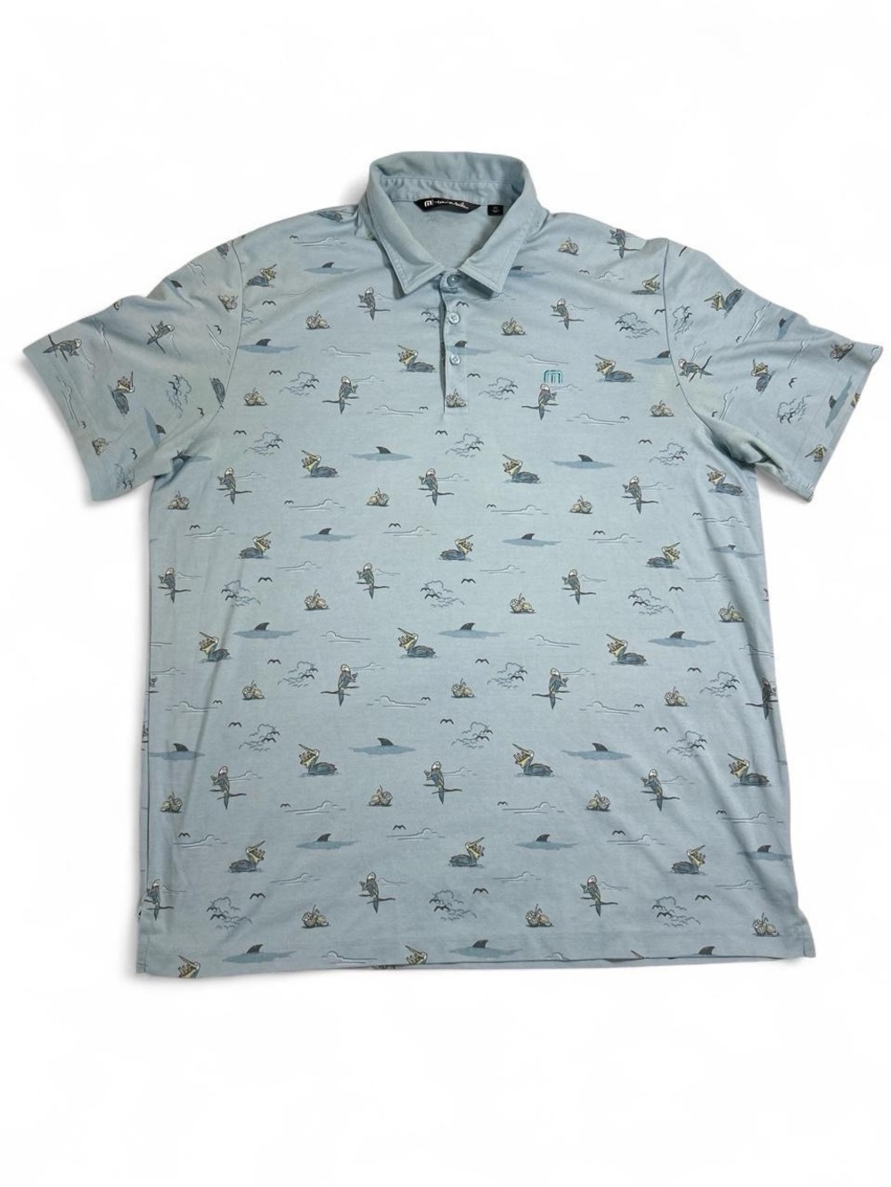 TravisMathew Going Rogue Golf Polo XXL Blue Pelican Parrot Print 1MW114